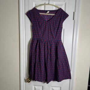 Mata Traders Blue Burgundy Arrow Print Fit & Flare Dress Large Cotton‎ Pockets